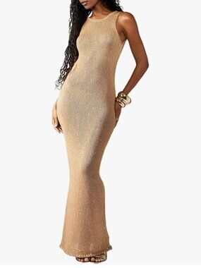 Women's Sleeveless Bodycon Maxi Beach Dress Backless Swimsuit Coverup | size M